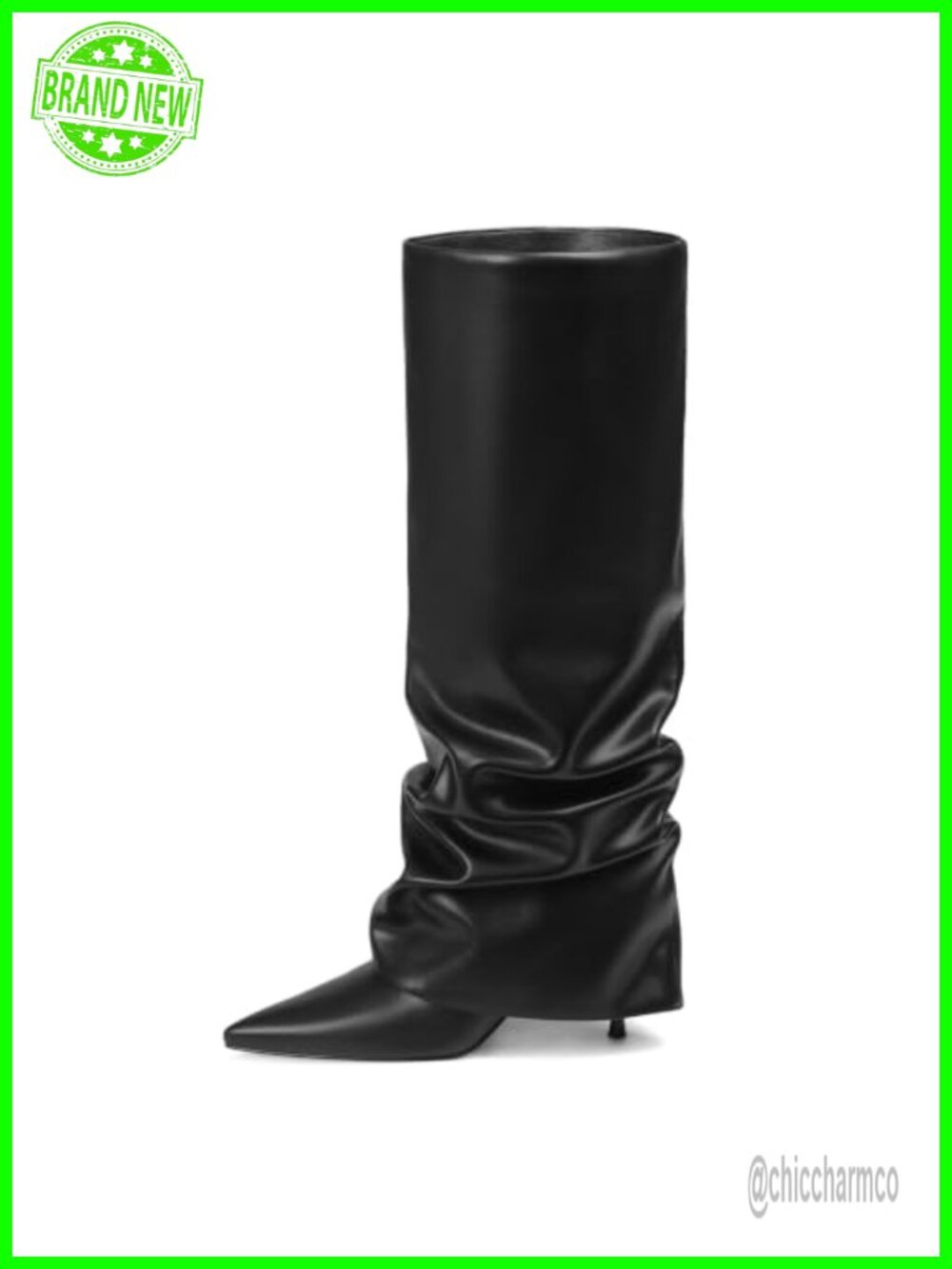 Knee High Boots Wide Calf Slouch Fold Over Tall Faux Leather